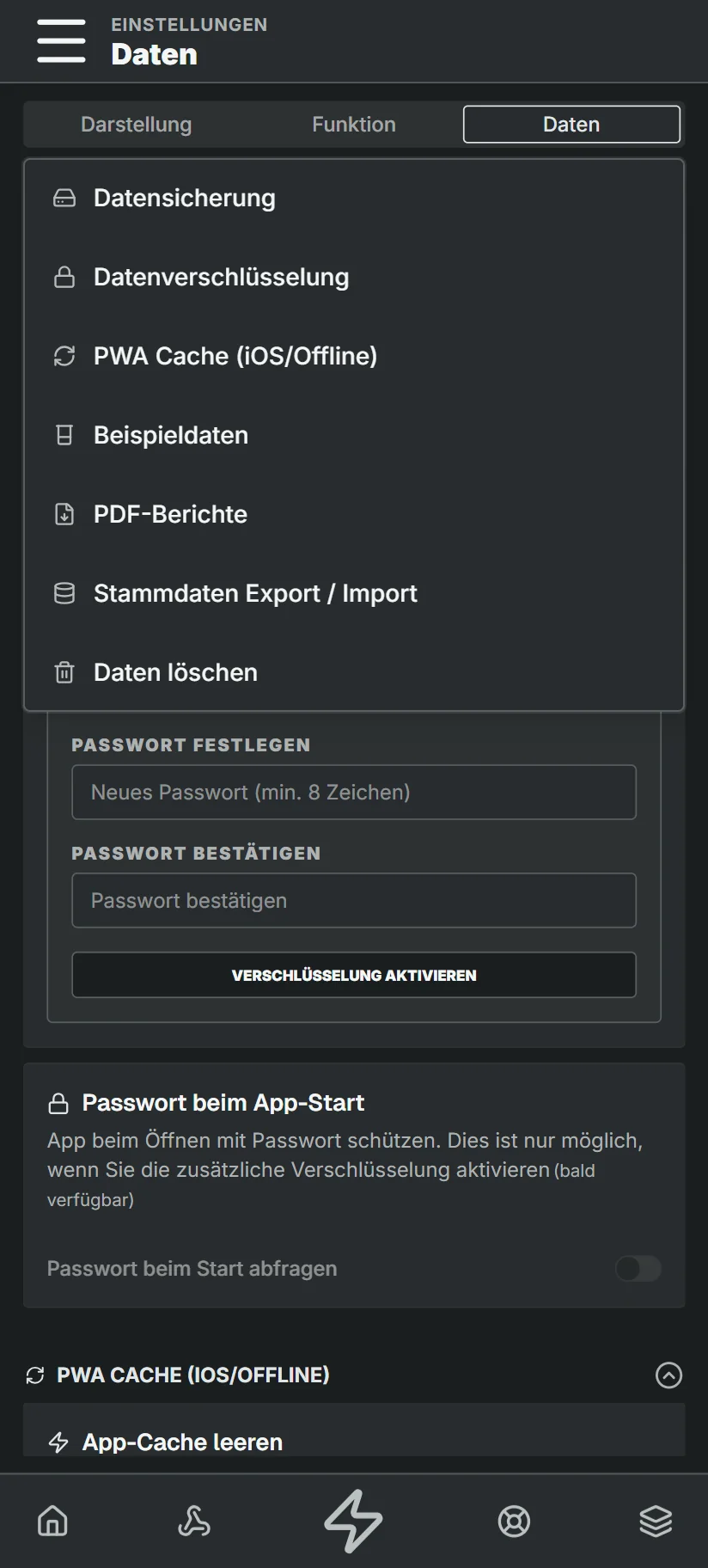 Einstellungen: Alle Daten verbleiben auf dem Gerät.