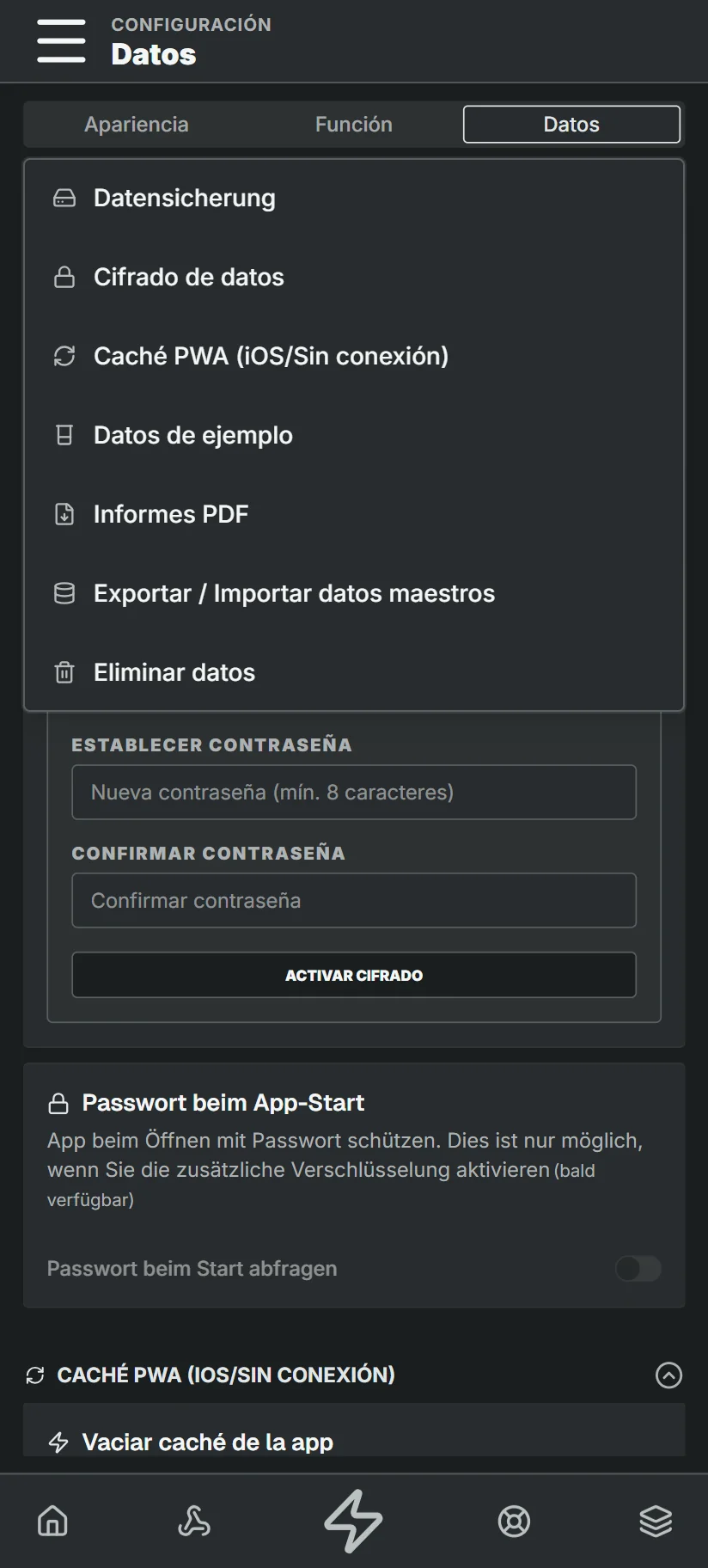 Configuración: todos los datos permanecen en el dispositivo.
