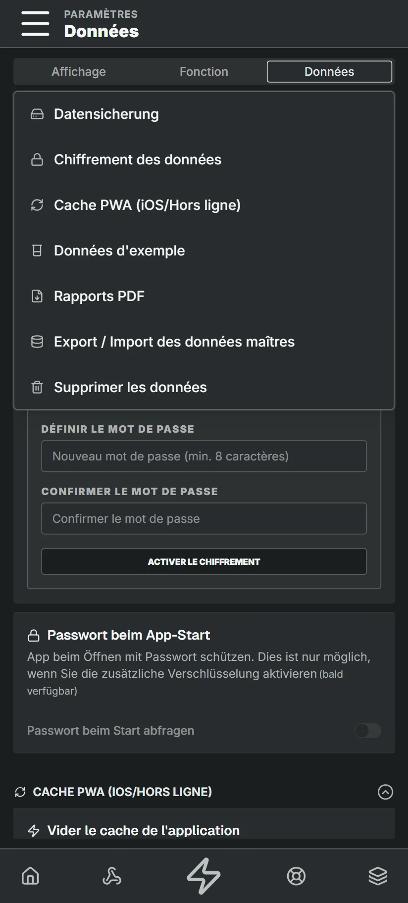 Paramètres : toutes les données restent sur l'appareil.